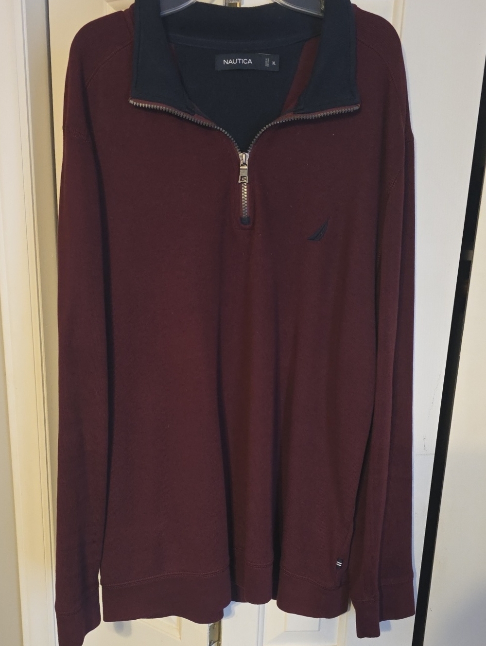 Nautica Men’s Maroon Half-Zip Pullover with Navy Trim